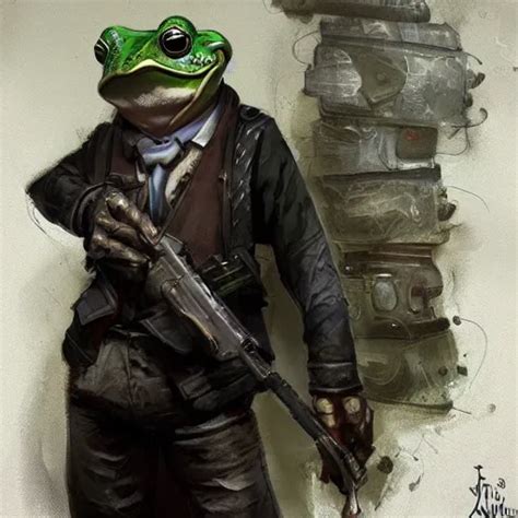 A Badass Photo Of Frog Mafia Boss Holding Gun In Stable Diffusion