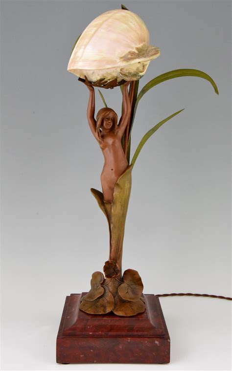Art Nouveau Lamp With Nude Seashell And Leaves Deconamic
