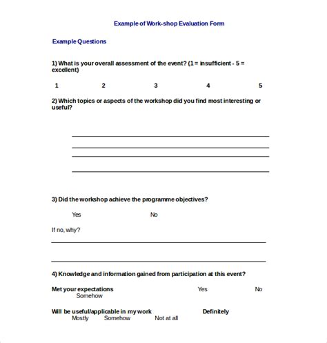 Free 17 Sample Workshop Evaluation Forms In Pdf Ms Word Excel