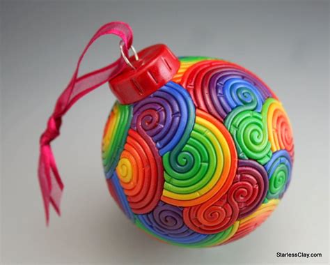 Rainbow Christmas Tree Ornament in Polymer Clay by StarlessClay