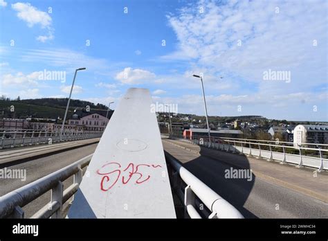 Cross Border Bridge From Germany To Luxembourg At Grevenmacher Stock