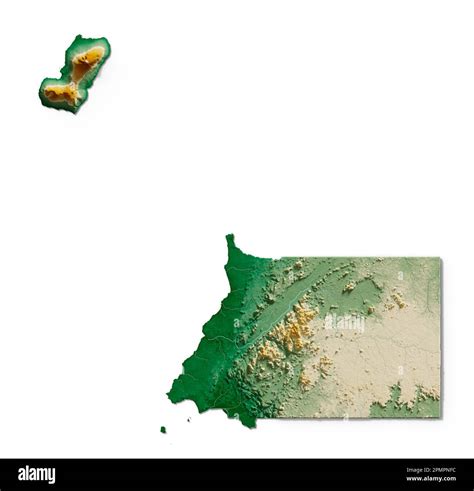 Guinée équatoriale Rendu détaillé en 3D de la carte de relief ombré