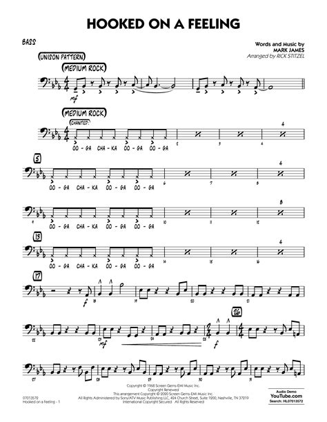 Hooked On A Feeling Arr Rick Stitzel Bass Sheet Music Blue Swede Jazz Ensemble