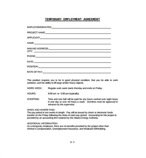 9 Temporary Employment Contract Templates Word Pages Docs