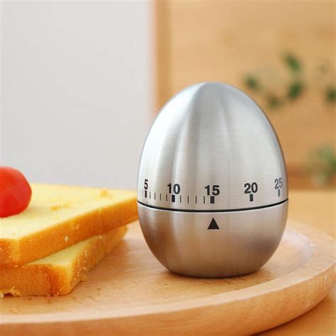 Kitchen Study Stainless Steel Egg Shape Rotating Mechanical Countdown