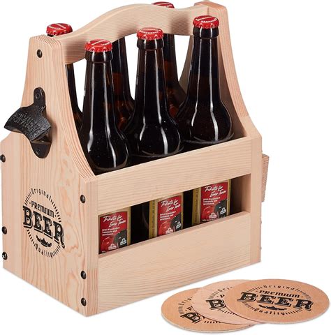 Relaxdays Biertr Ger Aus Holz Mit Flaschen Ffner Bierdeckel