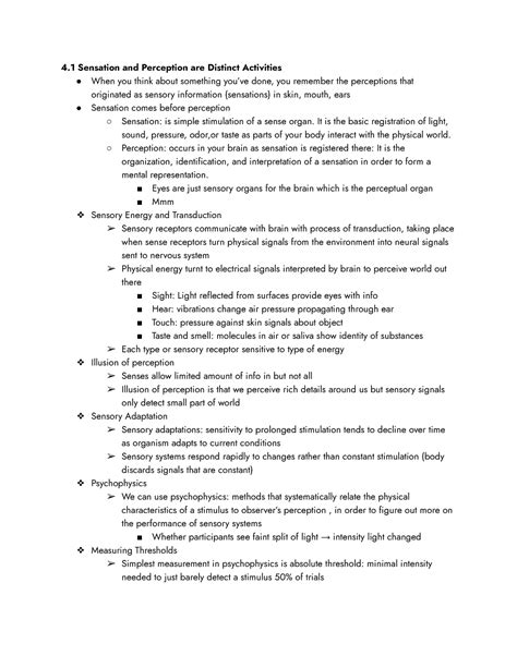 Psych Exam 2 Summary Of Entire Content For Exam 2 4 Sensation And