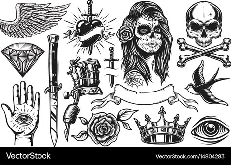 Set Of Vintage Tattoo Elements Royalty Free Vector Image