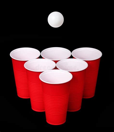 Beer Pong Red Plastic Cups And Ping Pong Ball Over Black Stock Image