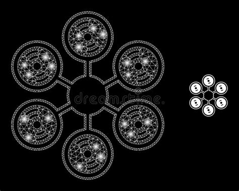 Vector Mesh Net Hexacopter With Light Constellation Stars Stock Vector