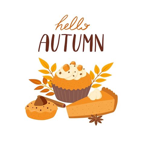 Premium Vector | Set of cupcake pie bakery cartoon vector illustration autumn season pastry with ...