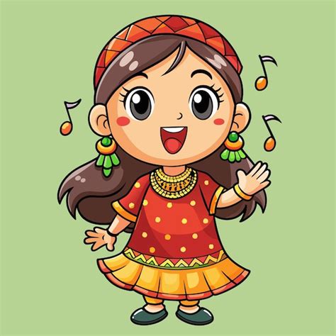 Premium Vector | A cartoon drawing of a girl singing with a musical ...