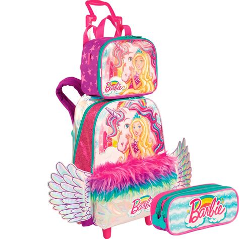 Kit Mochila Infantil Rodinhas Lancheira E Estojo Barbie Dreamtopia