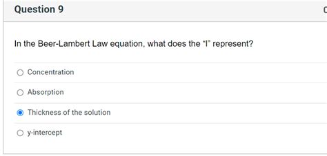 Solved In the Beer-Lambert Law equation, what does the "l" | Chegg.com