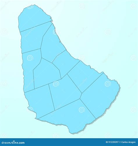 Barbados Blue Marked In The Map Of Caribbean Vector Illustration