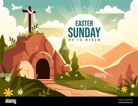 Happy Easter Sunday Vector Illustration Of Jesus He Is Risen And