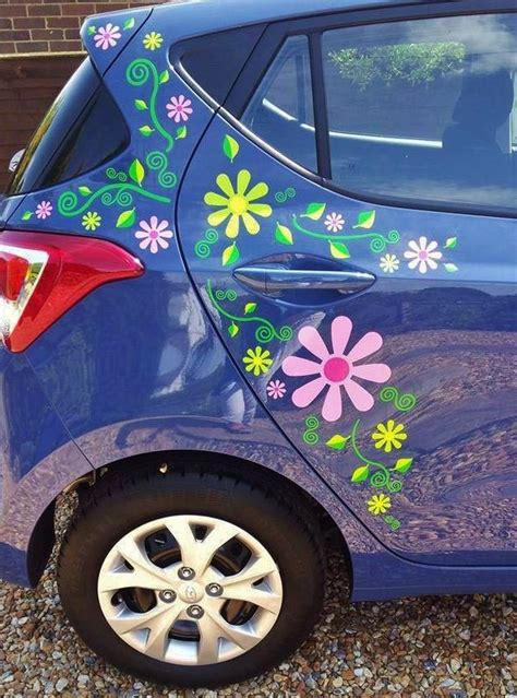 Daisy flower decals with leaves and curl stickers | Car deco, Car ...