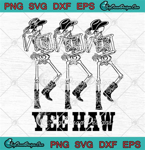 Yeehaw Howdy Western Halloween SVG Retro Dancing Skeleton Cowboy SVG