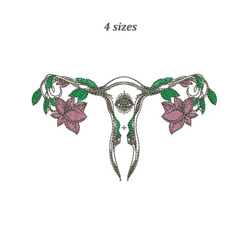 Uterus Embroidery Design Uterus In Flowers Embroidery Woman Etsy