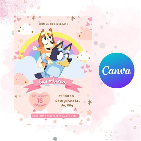 Plantilla de invitación de cumpleaños Bluey para niñas Plantilla de