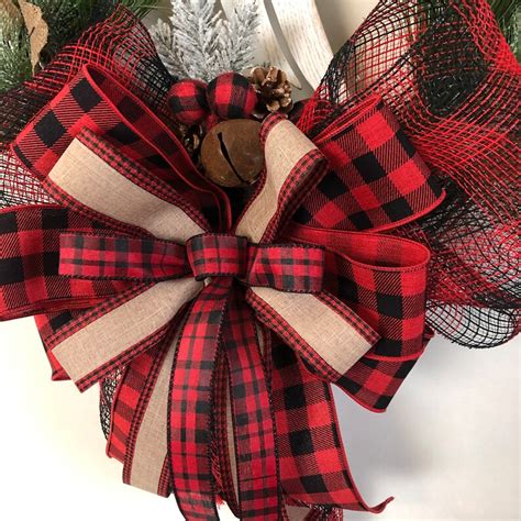 Farmhouse Buffalo Plaid Angel Wing Christmas Wreath Etsy