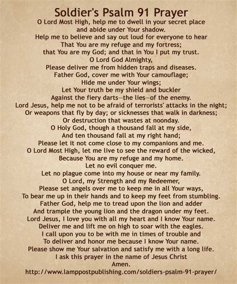 A Soldiers Prayer Is Based On Psalm 91 You Can Copy And Laminate This