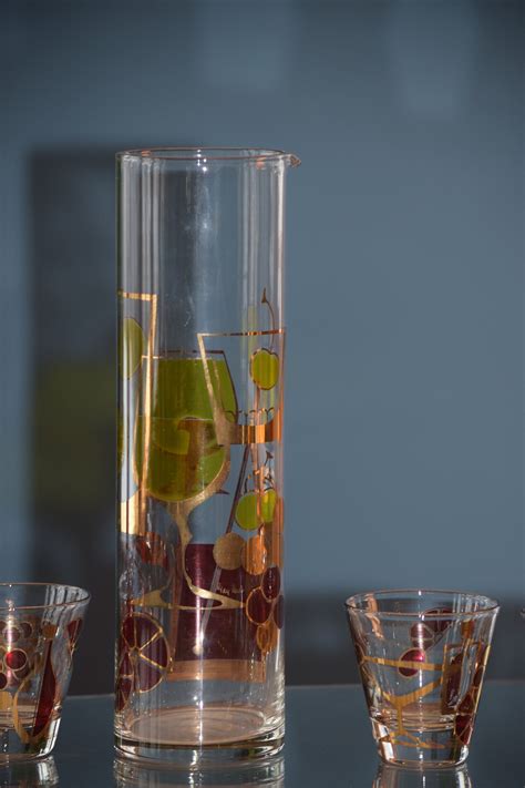 Vintage Gay Fad Studio Cocktail Pitcher With Shot Glasses Home Bartender Cocktail Set