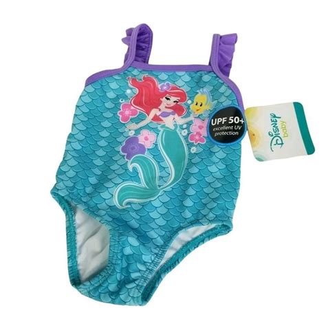 Disney Swim Disney The Little Mermaid Girls Infant Swimsuit Sz 36 Months Upf 5 Green New