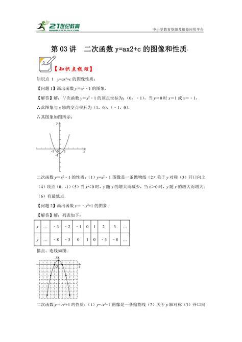 第03讲二次函数y Ax 2 C的图像和性质（含解析） 21世纪教育网