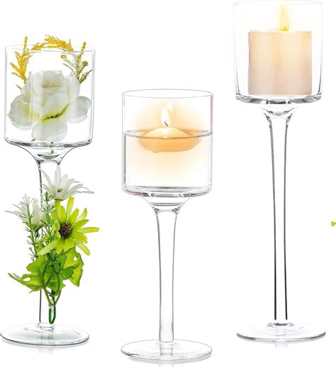 Nuptio Hurricane Glass Candle Holder For Wedding Table Centerpiece Long Stem Tall Tealight