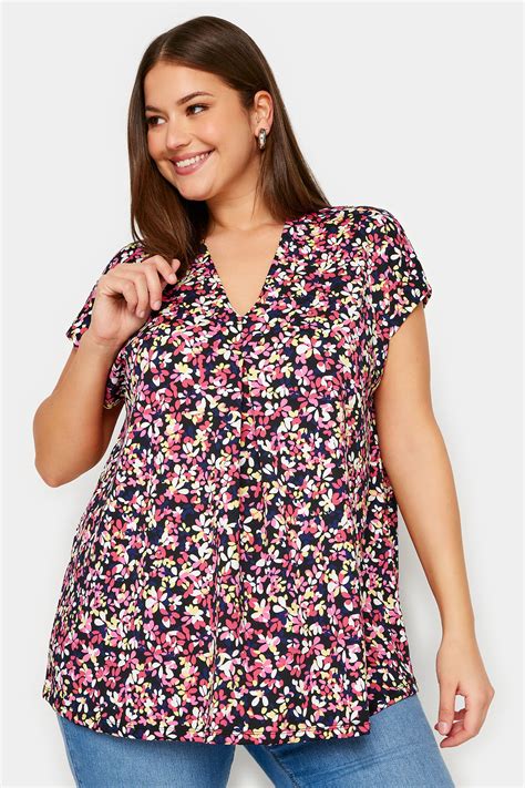 Yours Plus Size Pink Floral Print Pleat Front Blouse Yours Clothing