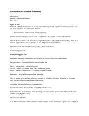 Descriptive And Inferential Statistics Lecture Notes Docx Descriptive