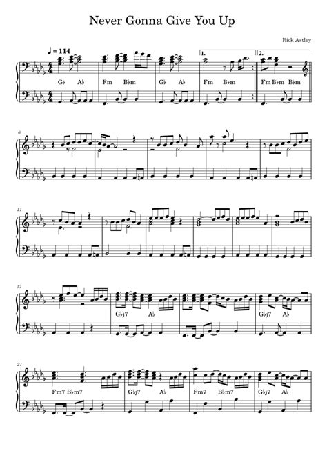 Never Gonna Give You Up Rick Astley Never Gonna Give You Up Sheet Music For Piano Solo Easy