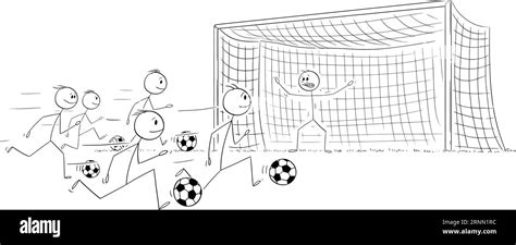 Business Goal Soccer Metaphor Vector Cartoon Stick Figure Illustration