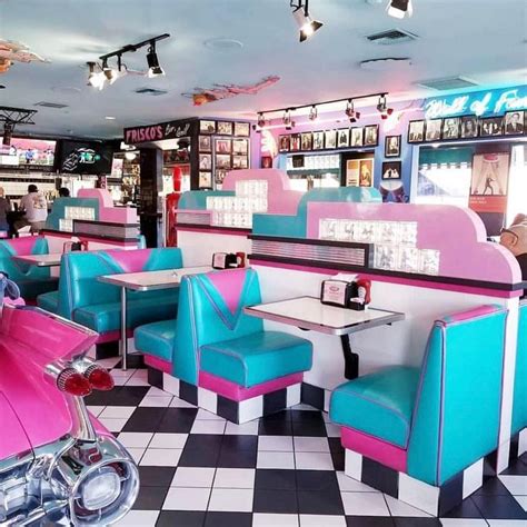 Retro 80 S Diner Interior With Pink Blue And White Booths