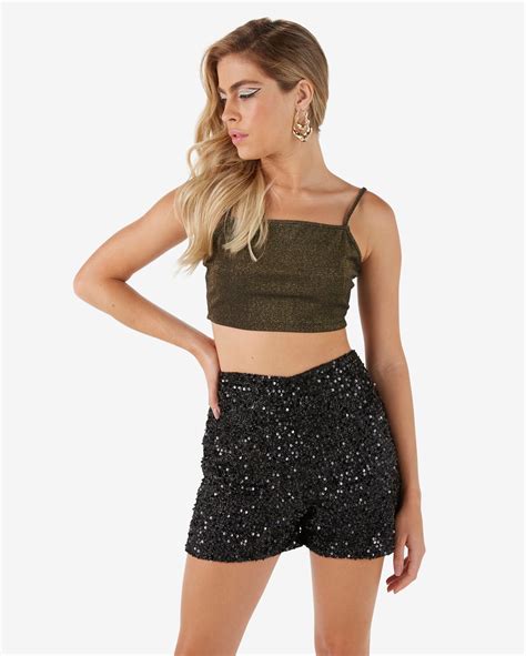 Riachuelo Top Cropped Feminino Fios Metalizados Preto Pool By Riachuelo