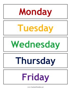 Calendar Weekdays Color