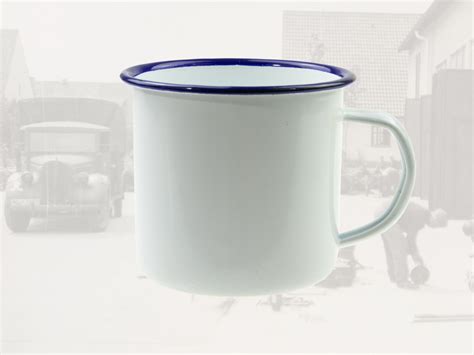 White Enamel Mug With Blue Rim Re Enactment Shop