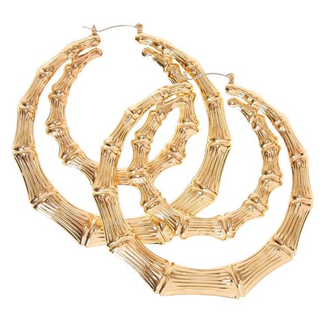 100mm Gold Tone Double Bamboo Hoop Earrings Claires Us