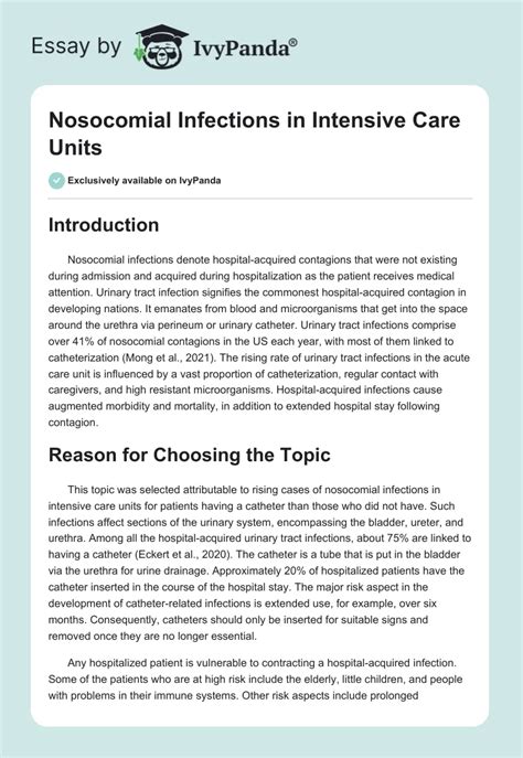 Nosocomial Infections In Intensive Care Units 1103 Words Research