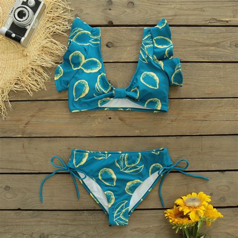 High Waist Bikini 2021 Ruffle Swimwear Women Print Sexy Swimsuit Push