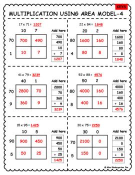 2 X 2 Area Model Multiplication Worksheets 3 NBT 2 And 4 NBT 5