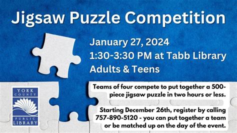 Jigsaw Puzzle Competition Tabb Library Hampton January 27 2024