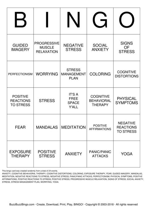 Exposure Therapy Bingo Cards To Download Print And Customize