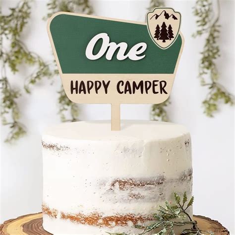 Huray Rayho One Happy Camper Cake Topper National Park Wooden Cake