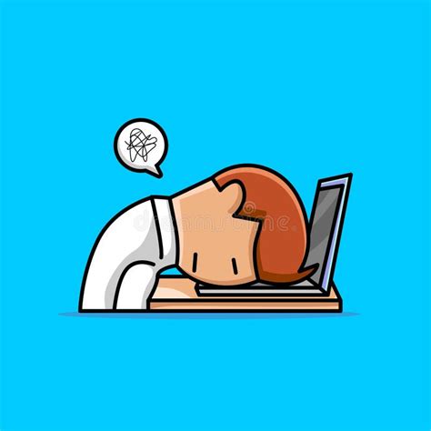 Cute Employee Sleeping At Workplace On Laptop Keyboard Cartoon Stock