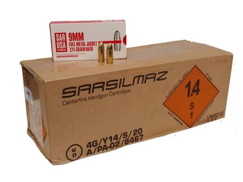 SAR USA 9mm NATO FMJ Ammunition 124 Grain Brass Cased Sealed Boxer