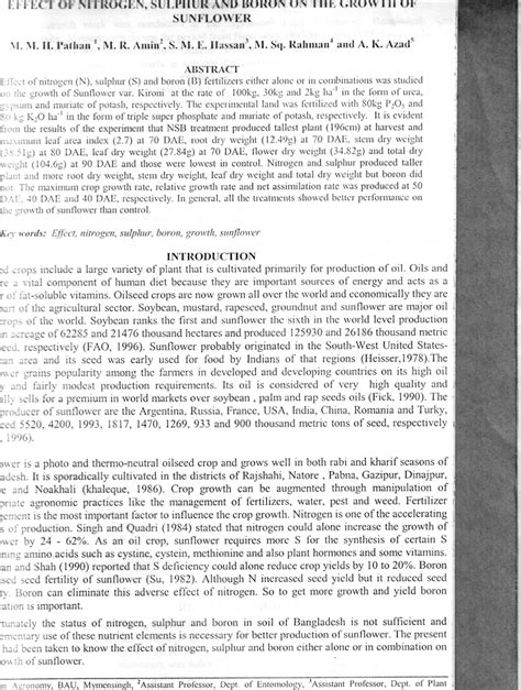 Pdf Effect Of Nitrogen Sulphur And Boron On The Growth Of Sunflower