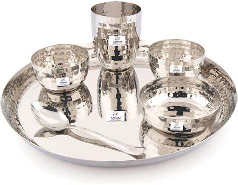 Homeprivilez Royal Pvd Gold Stainless Steel Hammered Thali Set Dinner