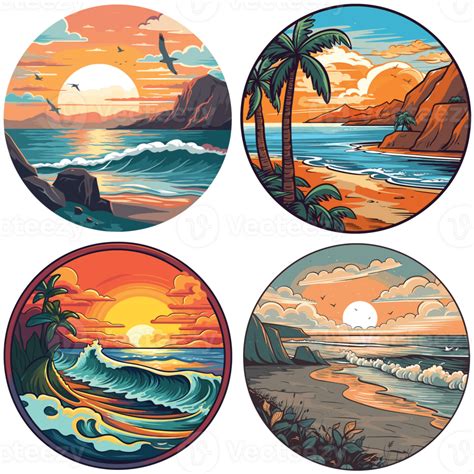 Beach Illustration Sticker Pack Round Stick Pack Beach Illustrations